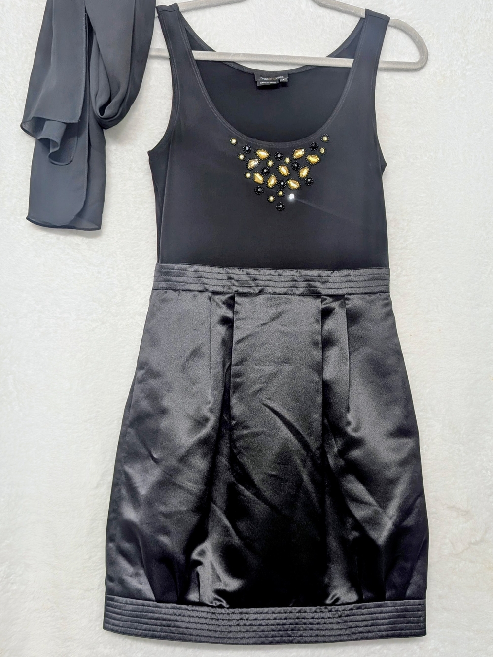 Max & Cleo Black Mini Dress with Gold Jewel Accents